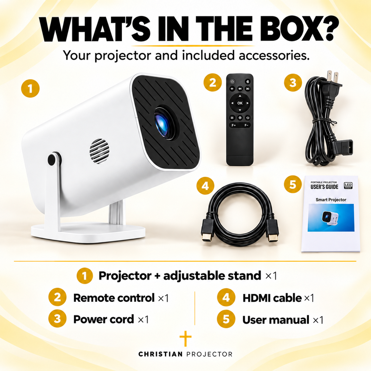 Projector and included accessories
